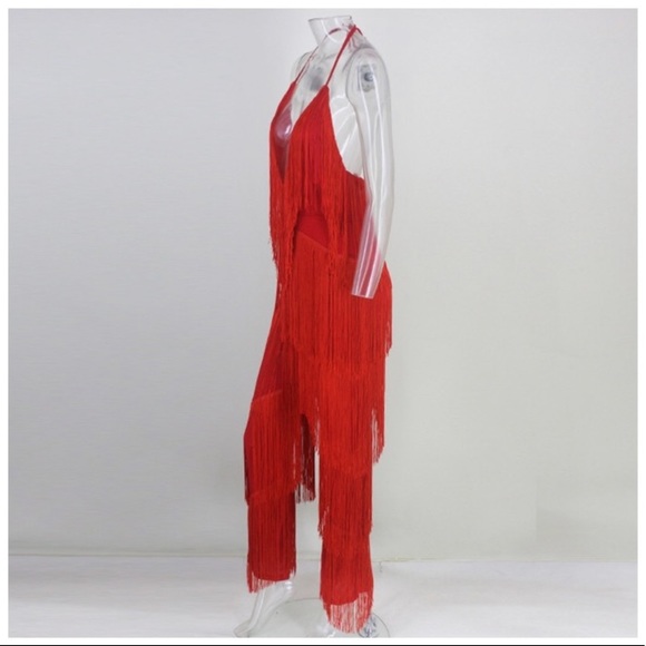 NEW! Red Fringe Jumpsuit - Picture 3 of 7